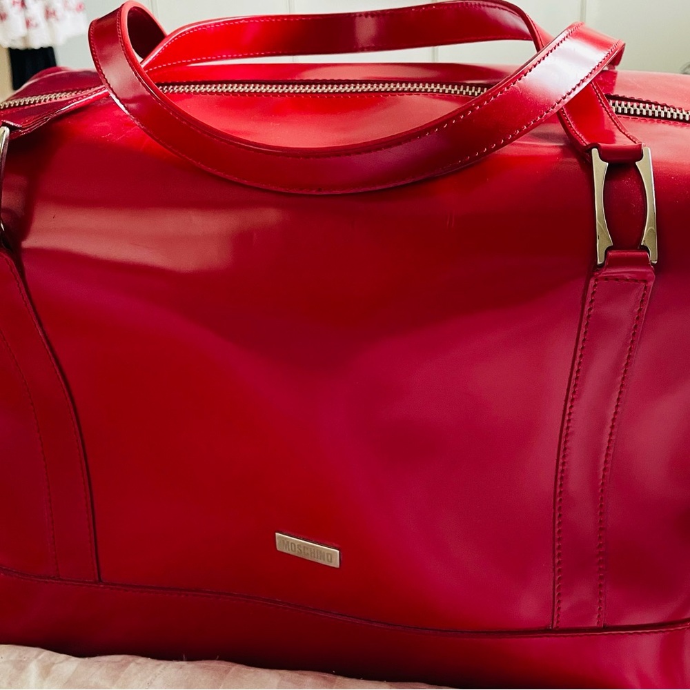 Moschino  Red Leather Duffel Bag Large
